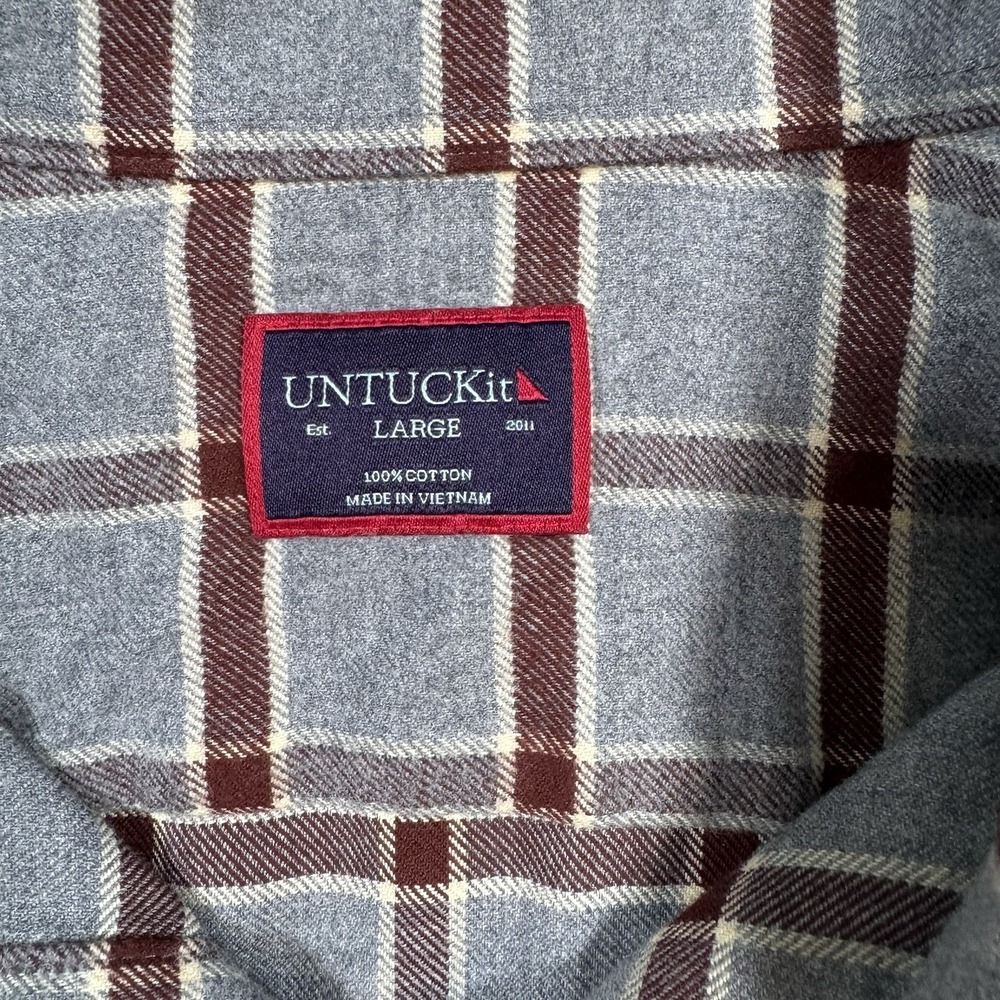 UNTUCKit Mens Edmeades Regular Fit Button Down Flannel Shirt Gray Plaid Sz Large - Picture 3 of 7
